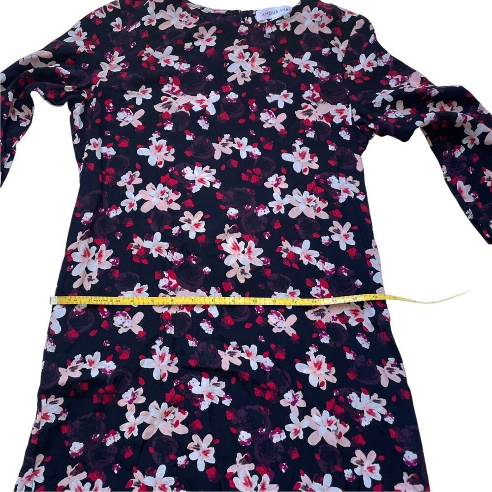 Amour Vert 100% Silk Floral Mini Shift Dress Black XS - Picture 6 of 8